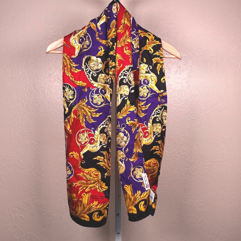 Talbots Scarf Red Purple 100 % Silk Womens Baroque Lion Made in Italy EUC 58x11